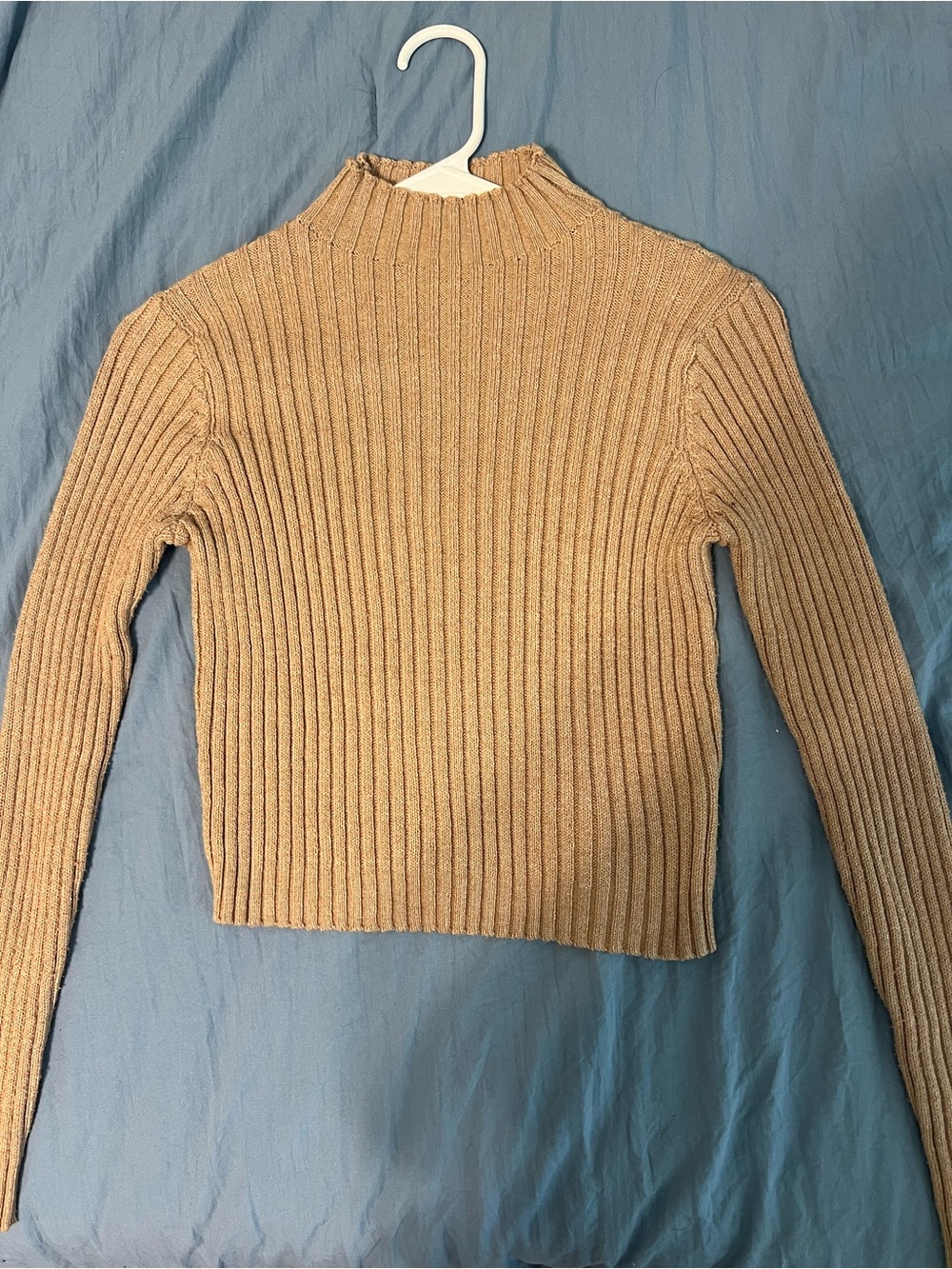 SHEIN Ribbed Cowl-Neck Sweater in Tan
